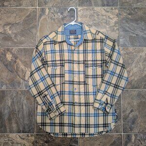 Vintage Pendleton Size L Heavy-weight wool shirt in yellow/blue plaid